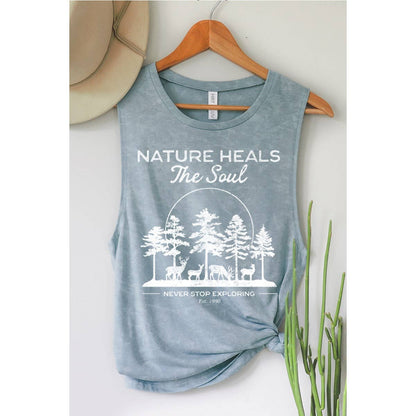 NATURE HEALS THE SOUL MINERAL GRAPHIC TANK TOP: MINERAL VINTAGE BLUE