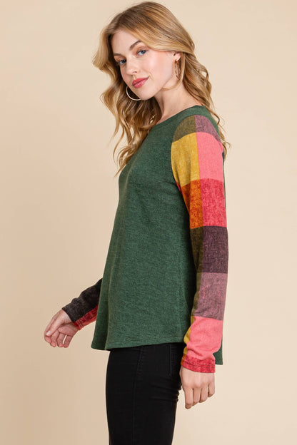 Aspen Color Block Plaid Longsleeve Top