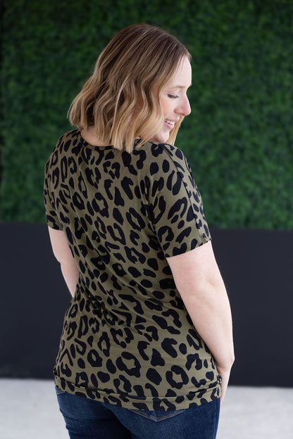 Chloe Cozy Tee - Olive Animal Print