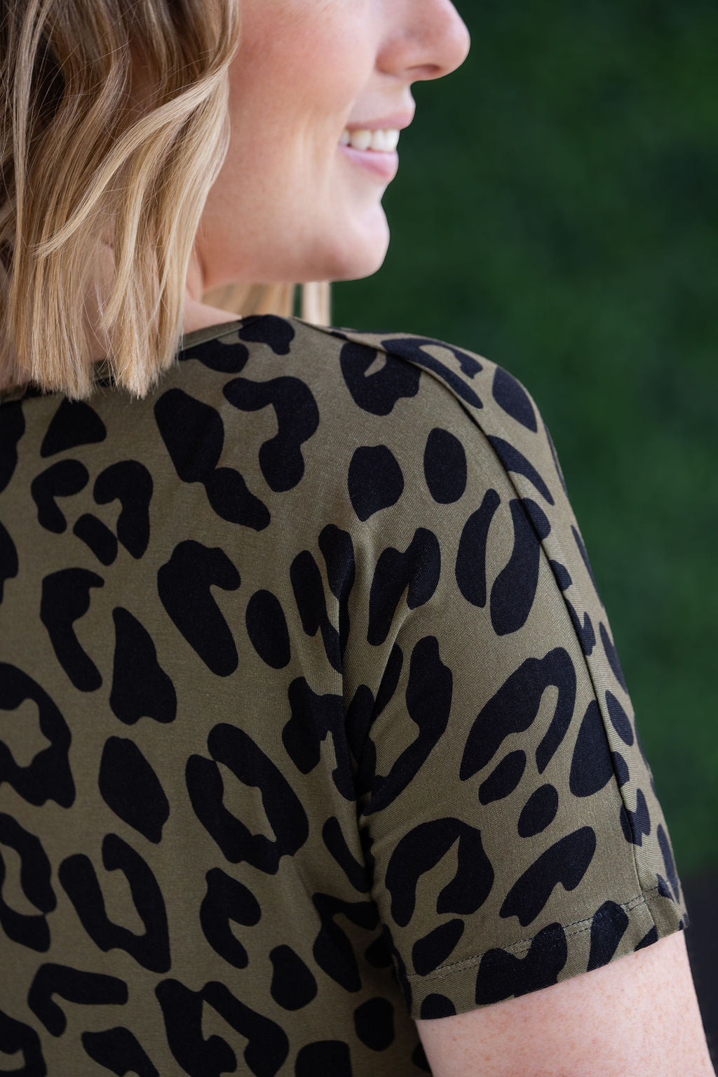 Chloe Cozy Tee - Olive Animal Print