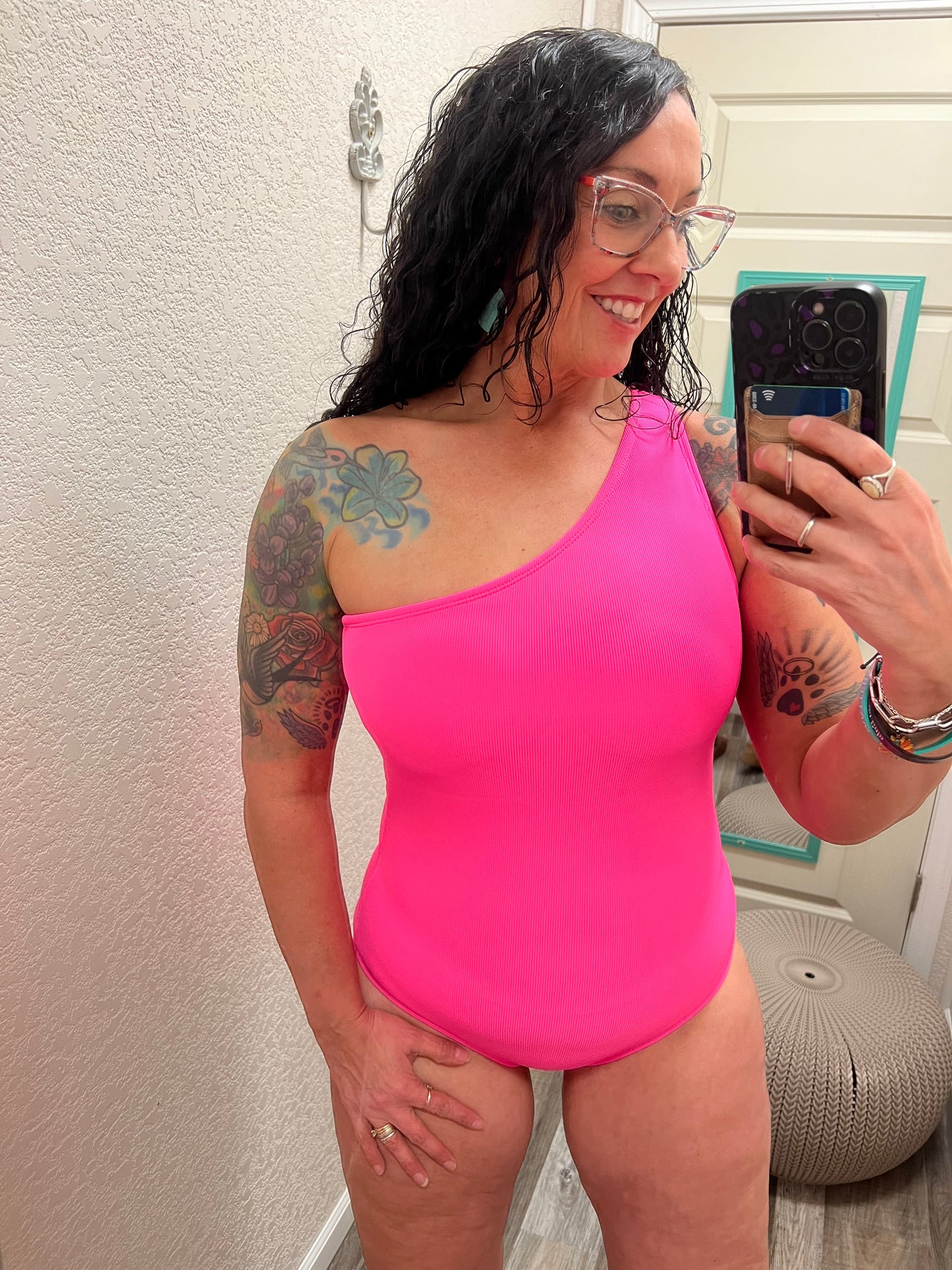 Beach Bound Ribbed One-Piece Swimsuit- Neon Pink Swimsuit