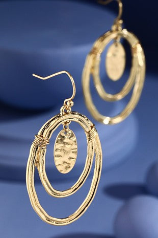 Gold Oval Shaped Metal Wire Earrings