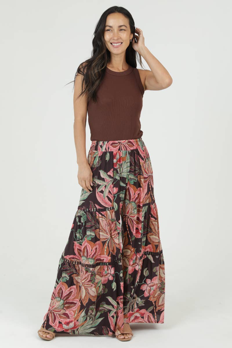 Bahama WIDE LEG LACE INSERT PRINTED FLARE PANTS