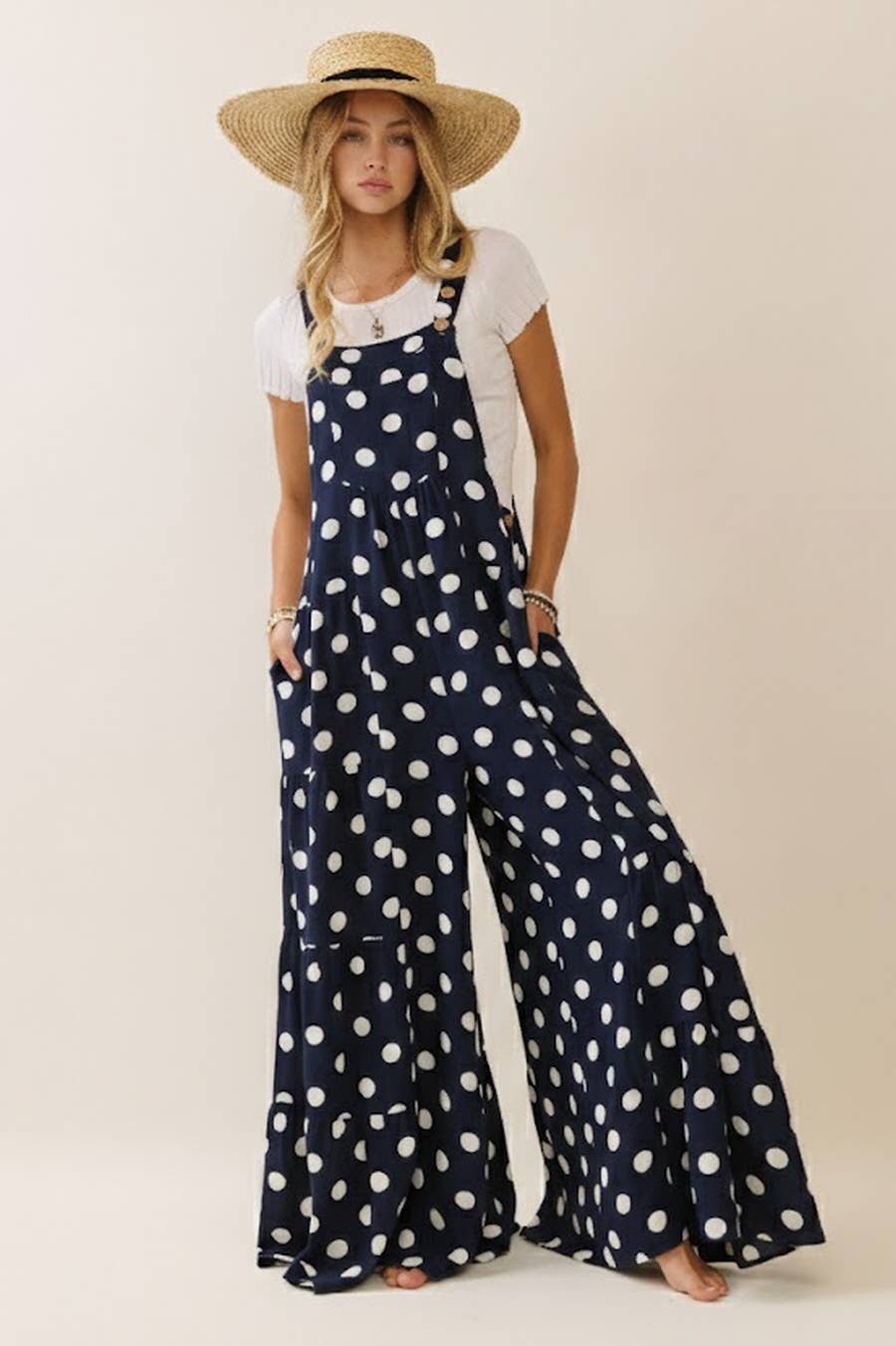 Polly Polka Dot Sling Maxi Jumpsuit: Navy White