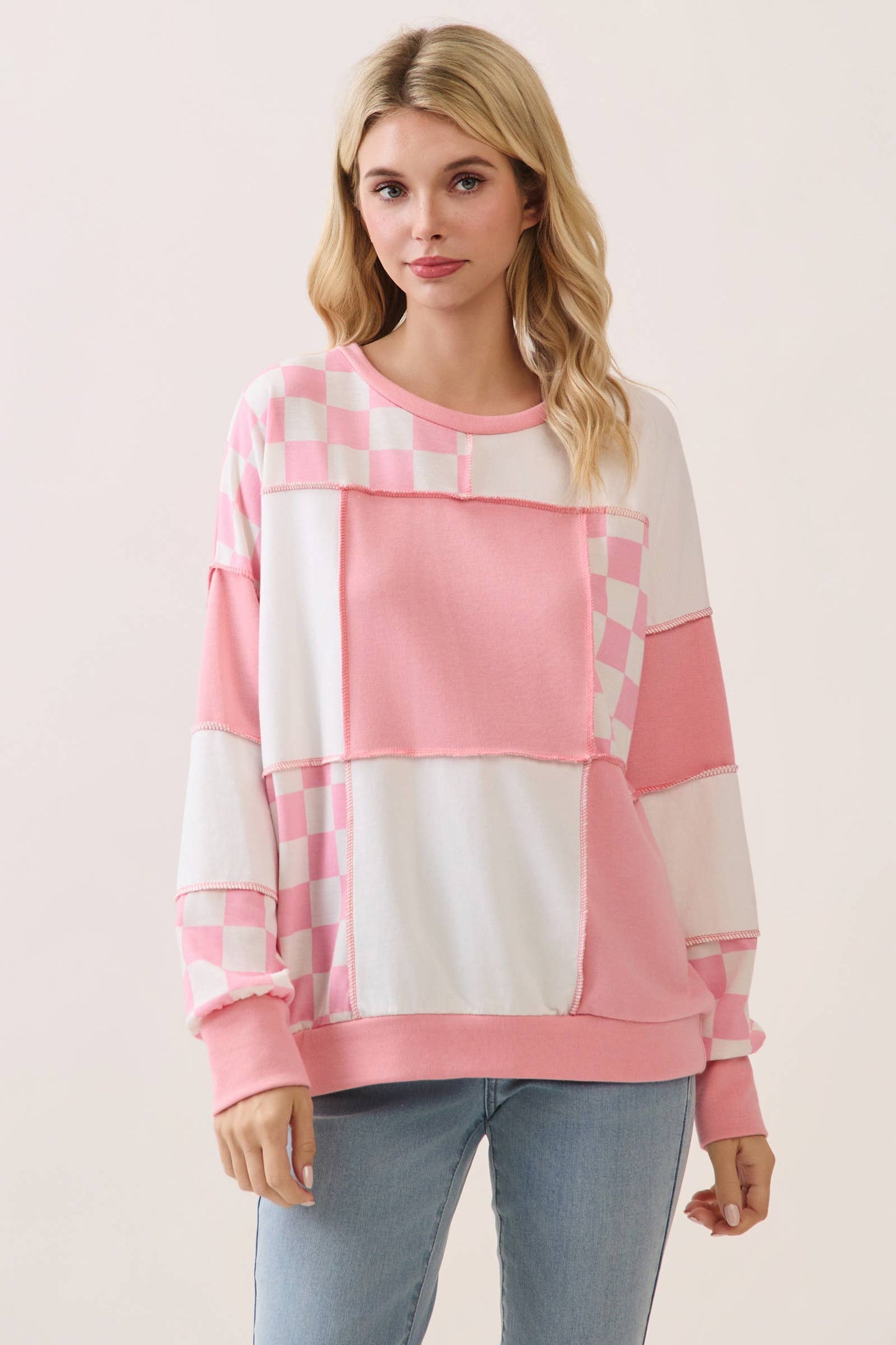 CheckMate Print Patchwork pullover top