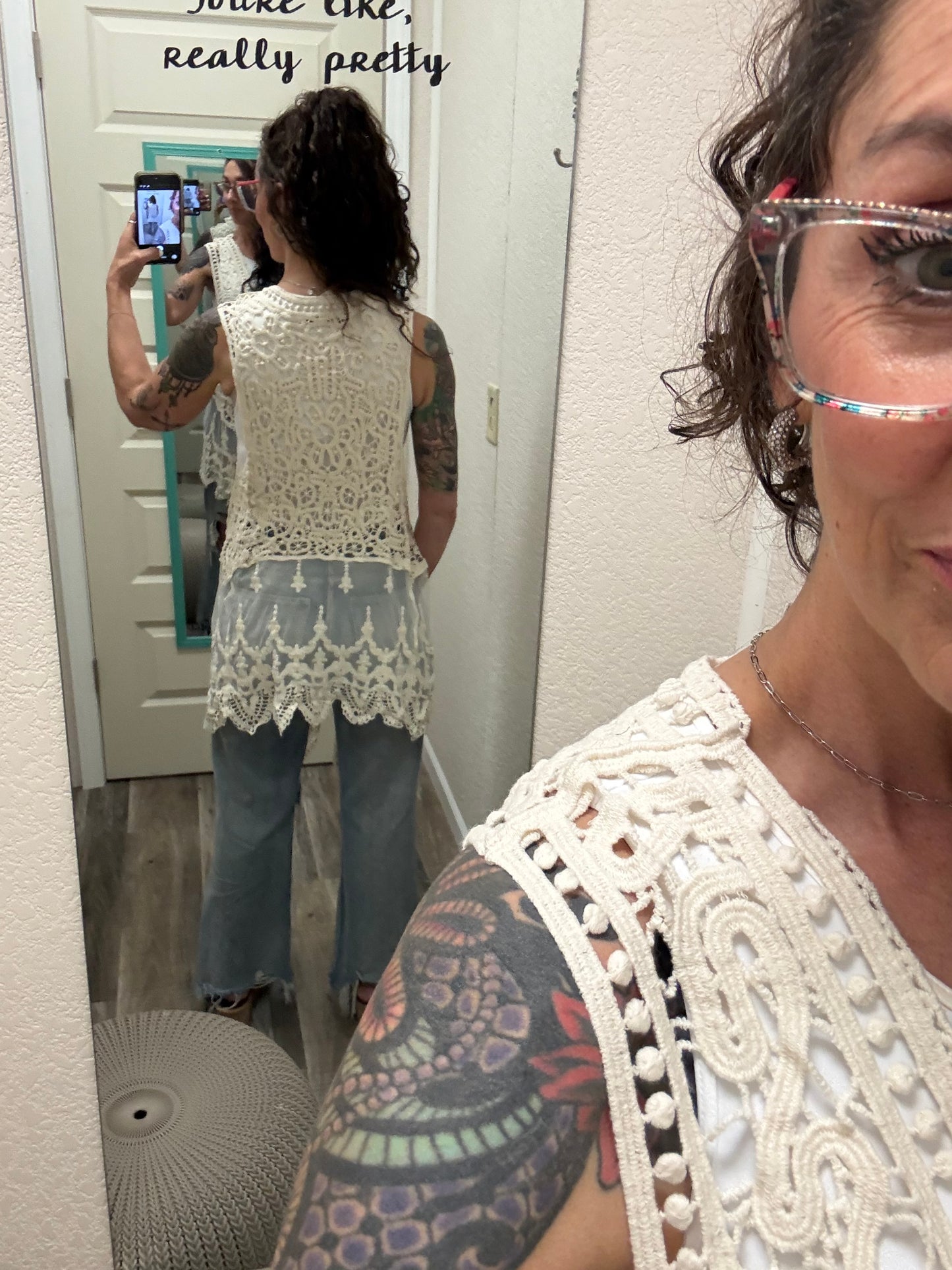 Veronica Open-Front Crochet Lace Vest
