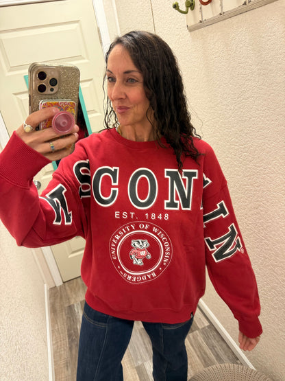 Wisconsin Split Lantern Sleeve Crew Sweatshirt