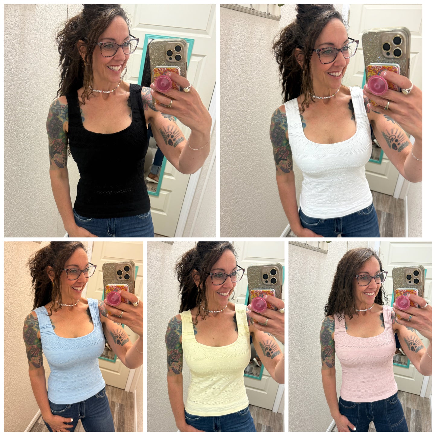 Trust Me Lace Textured Square Neck Tank Top With Built In Bra