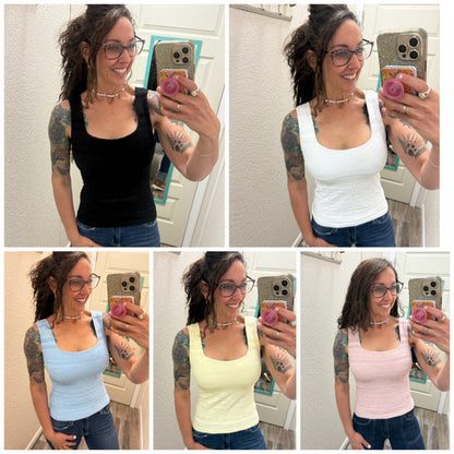 Trust Me Lace Textured Square Neck Tank Top With Built In Bra