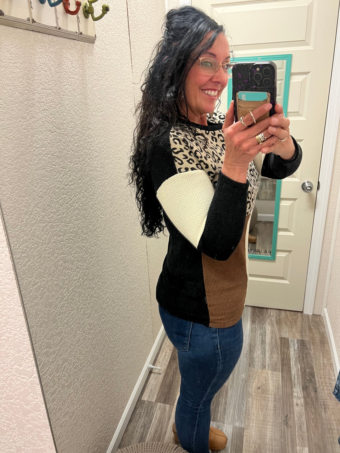 Leopard Multicolor Color Block Sweater