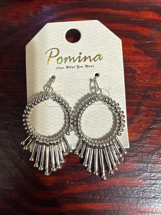 Silver beaded circle earrings with accent bars