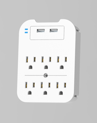Black Charge Surge Protector, 6 Outlets/2 USB Ports