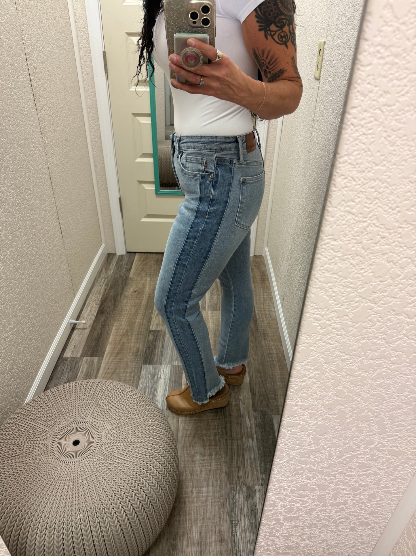 Nicole Vintage Wash Fray Hem Slim Fit Judy Blue Jeans