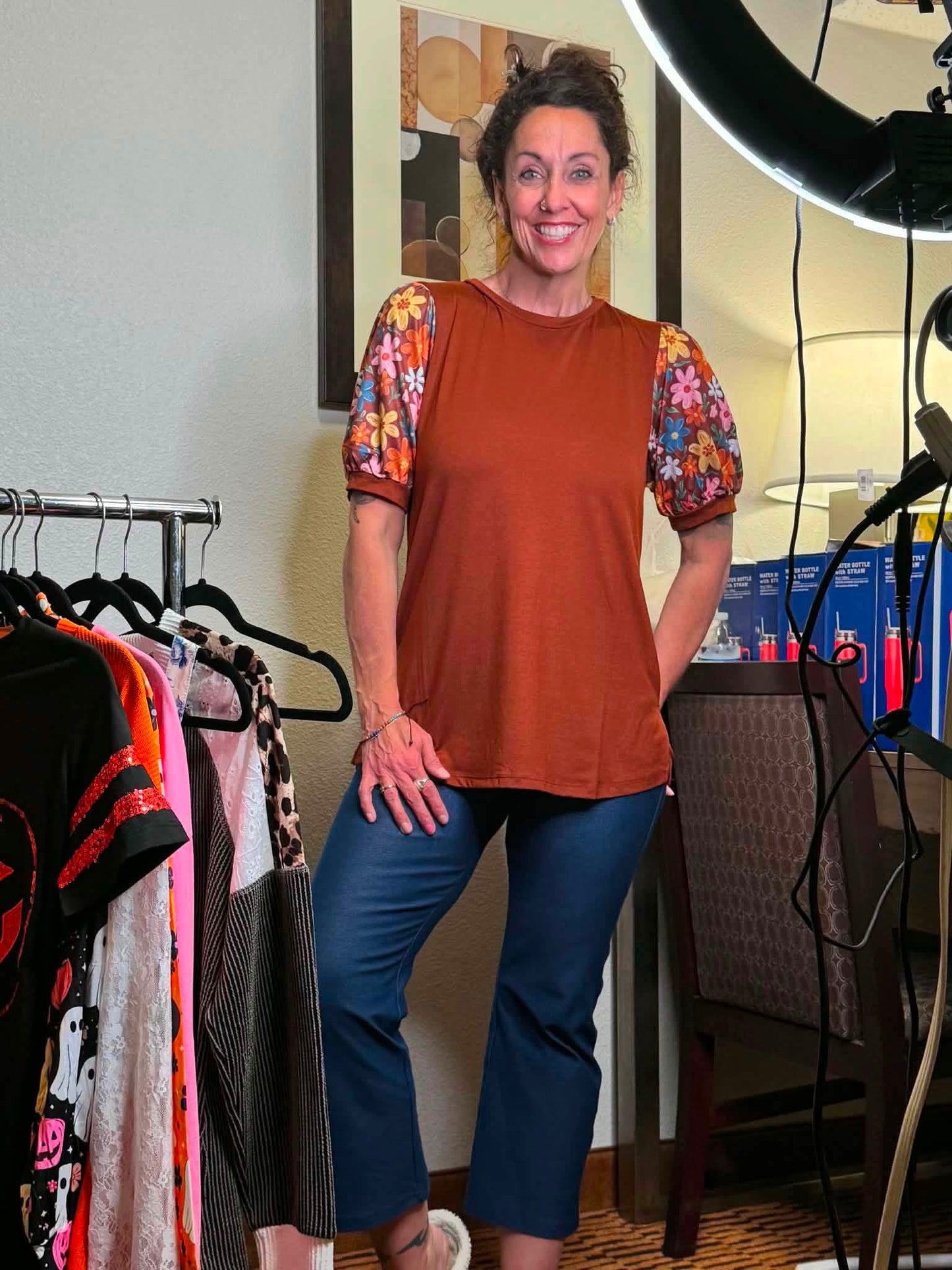 Fall Floral Short Sleeve Top