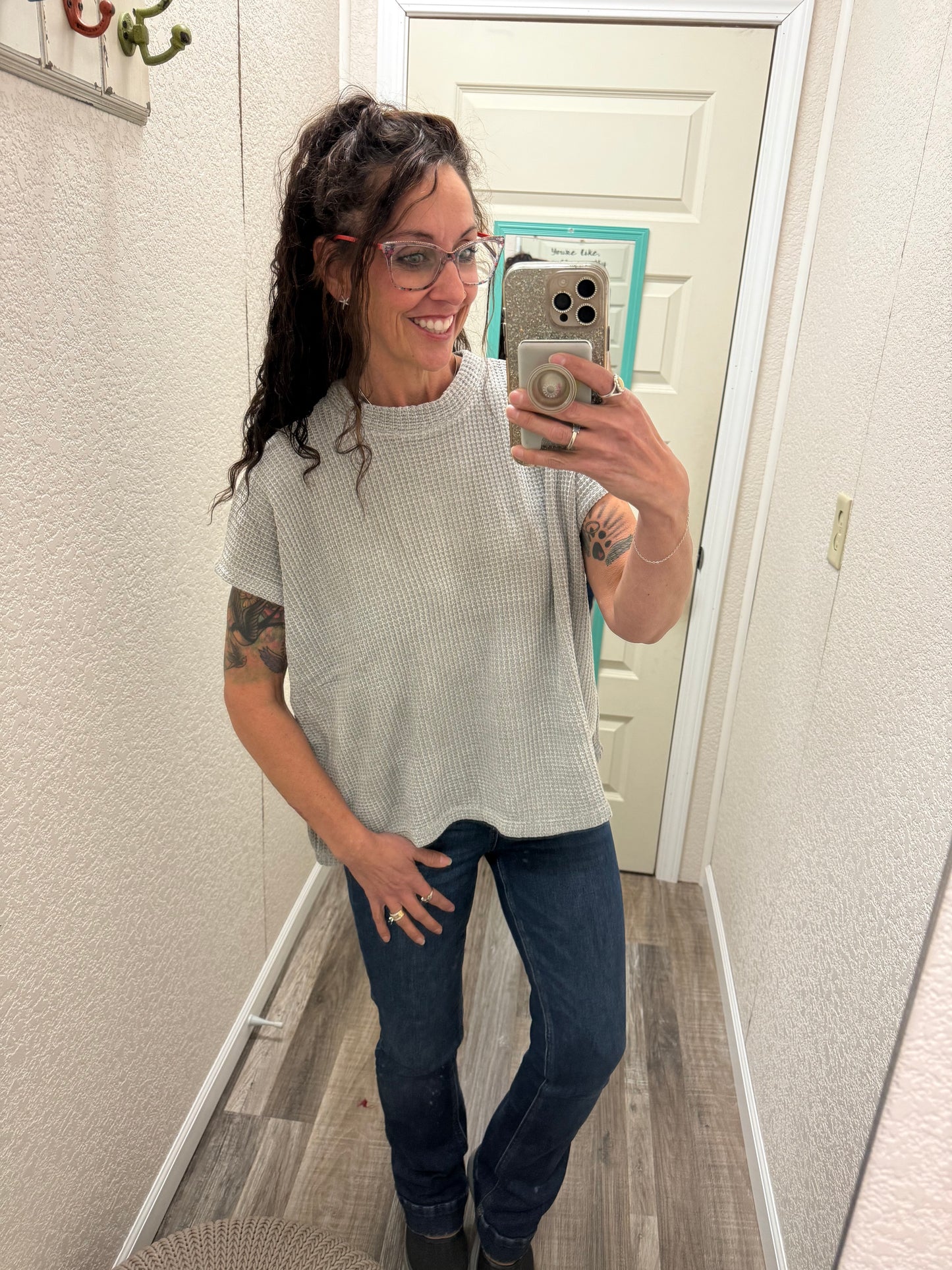 Sally Chenille Waffle Knit Cap Sleeve Top