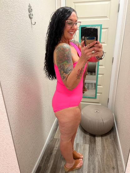 Beach Bound Ribbed One-Piece Swimsuit- Neon Pink Swimsuit