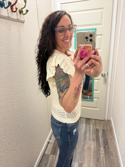 Shelly Short Sleeve Button Down Crochet Cardigan