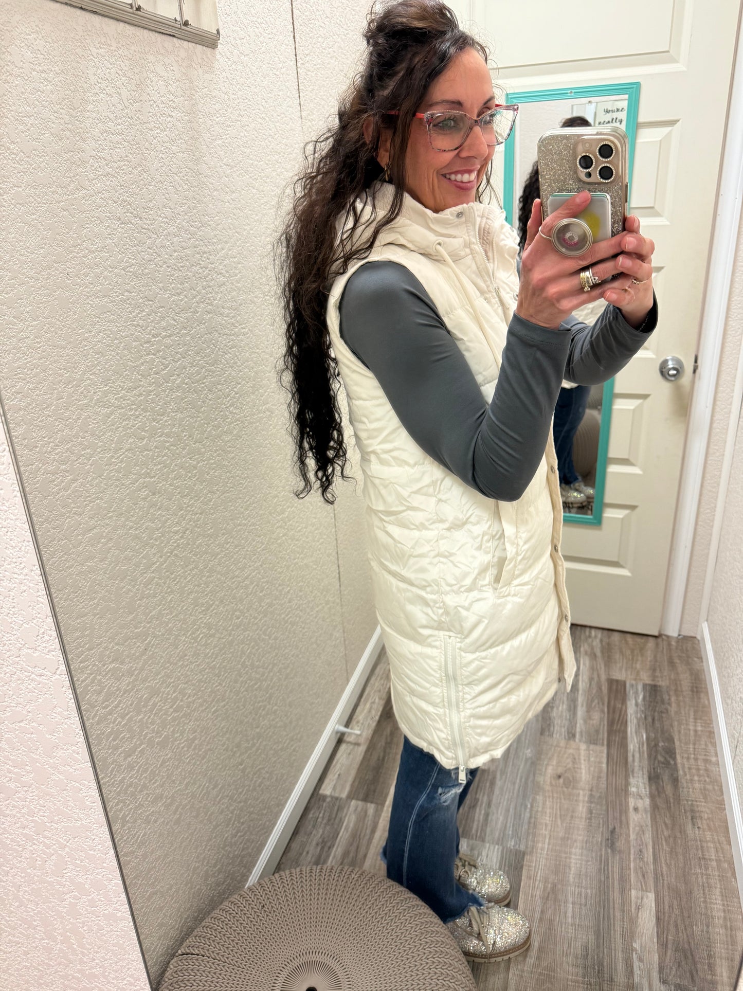 Vivi Ivory Long Puffer Vest