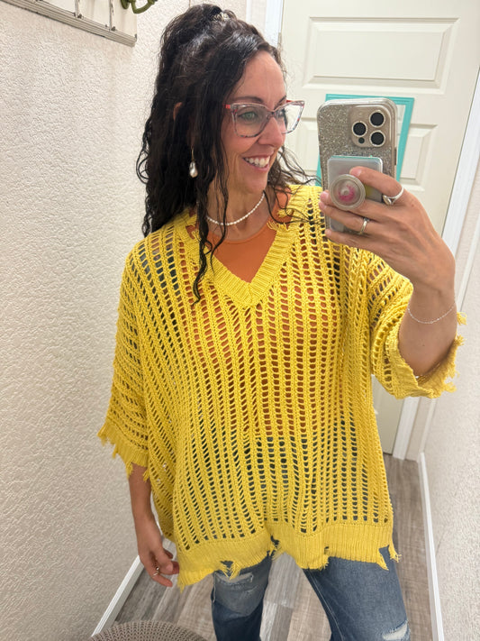 Must Have Mustard Loose Fit Distressed Knit Sweater