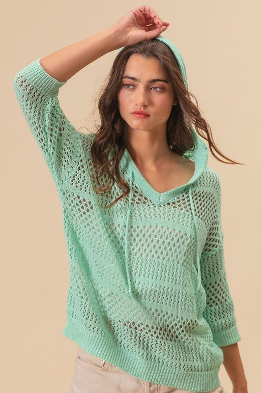 Penny - V Neck Crochet Hooded Coverup