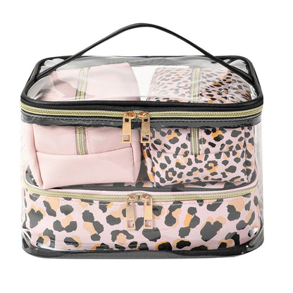 4pc Cheetah Pink Cosmetic Set