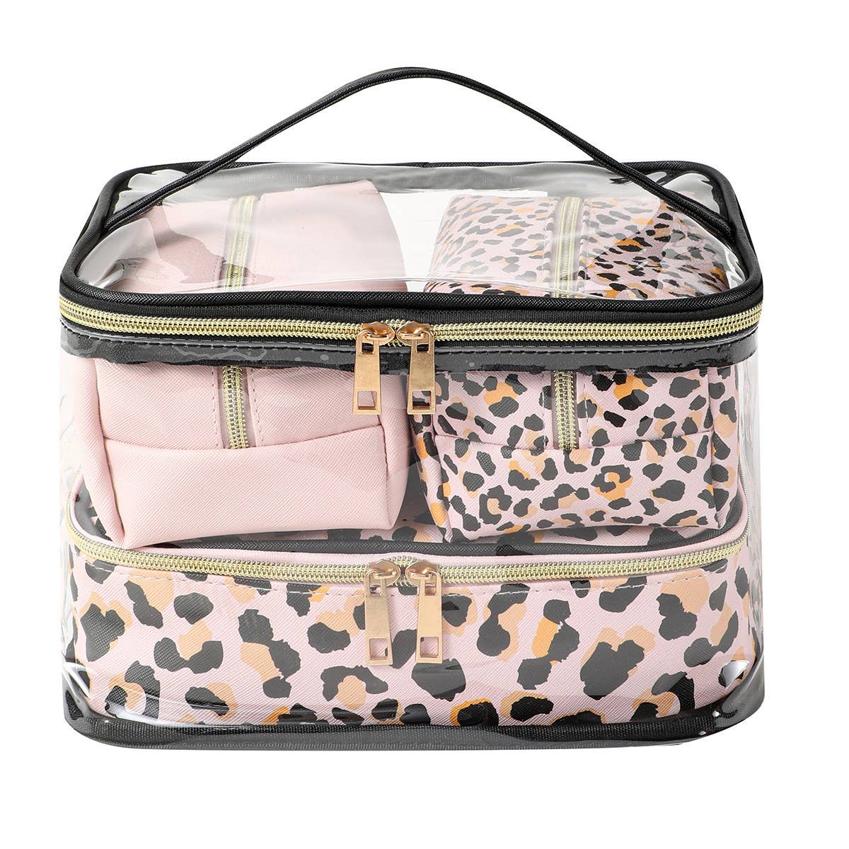 4pc Cheetah Pink Cosmetic Set