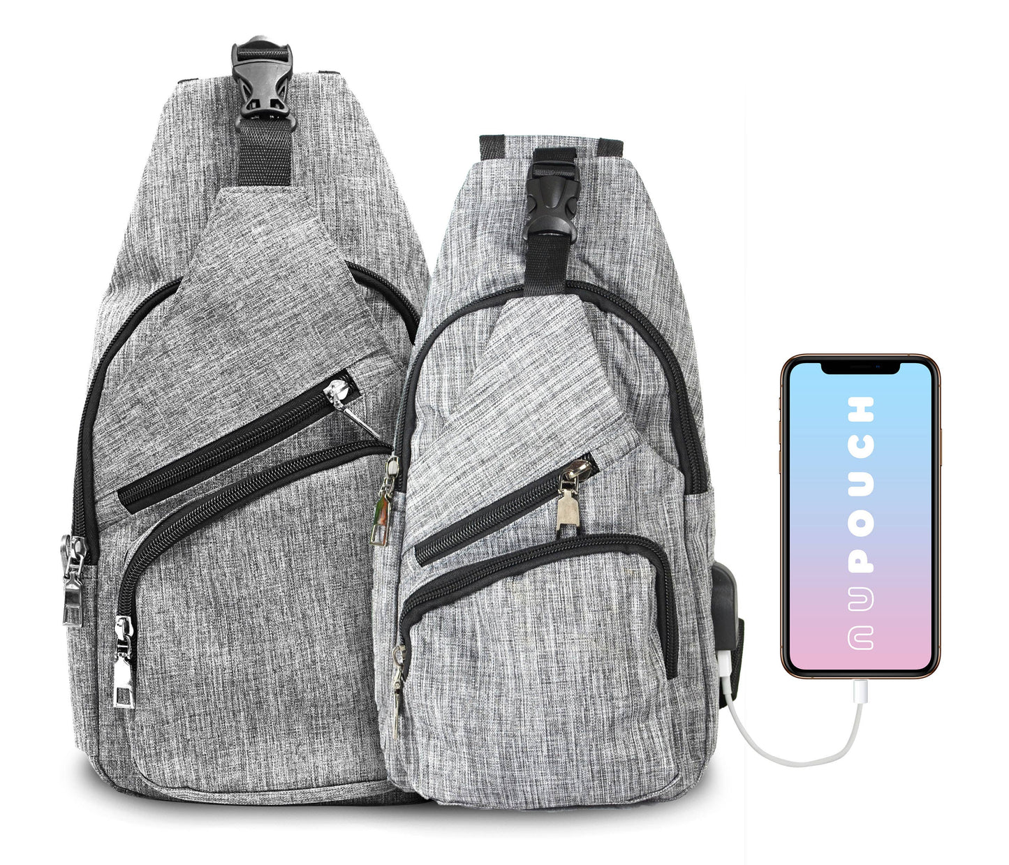 Navy Anti-theft Sling Daypack With USB Charging Port