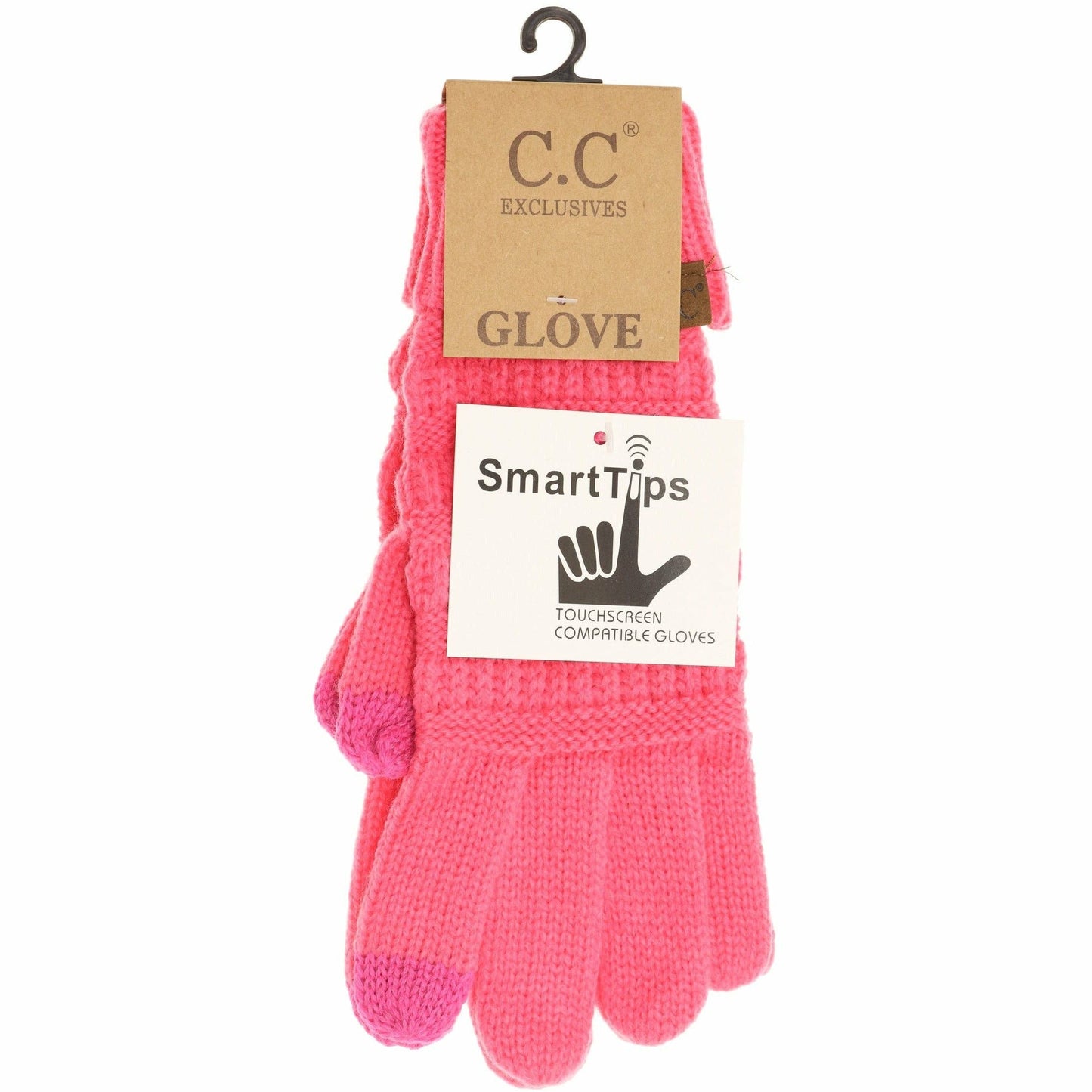 Indie Pink Solid Cable Knit CC Gloves: