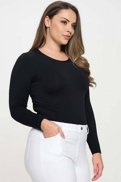 Plus Size Second Skin Seamless Round Neck Long Sleeve Top
