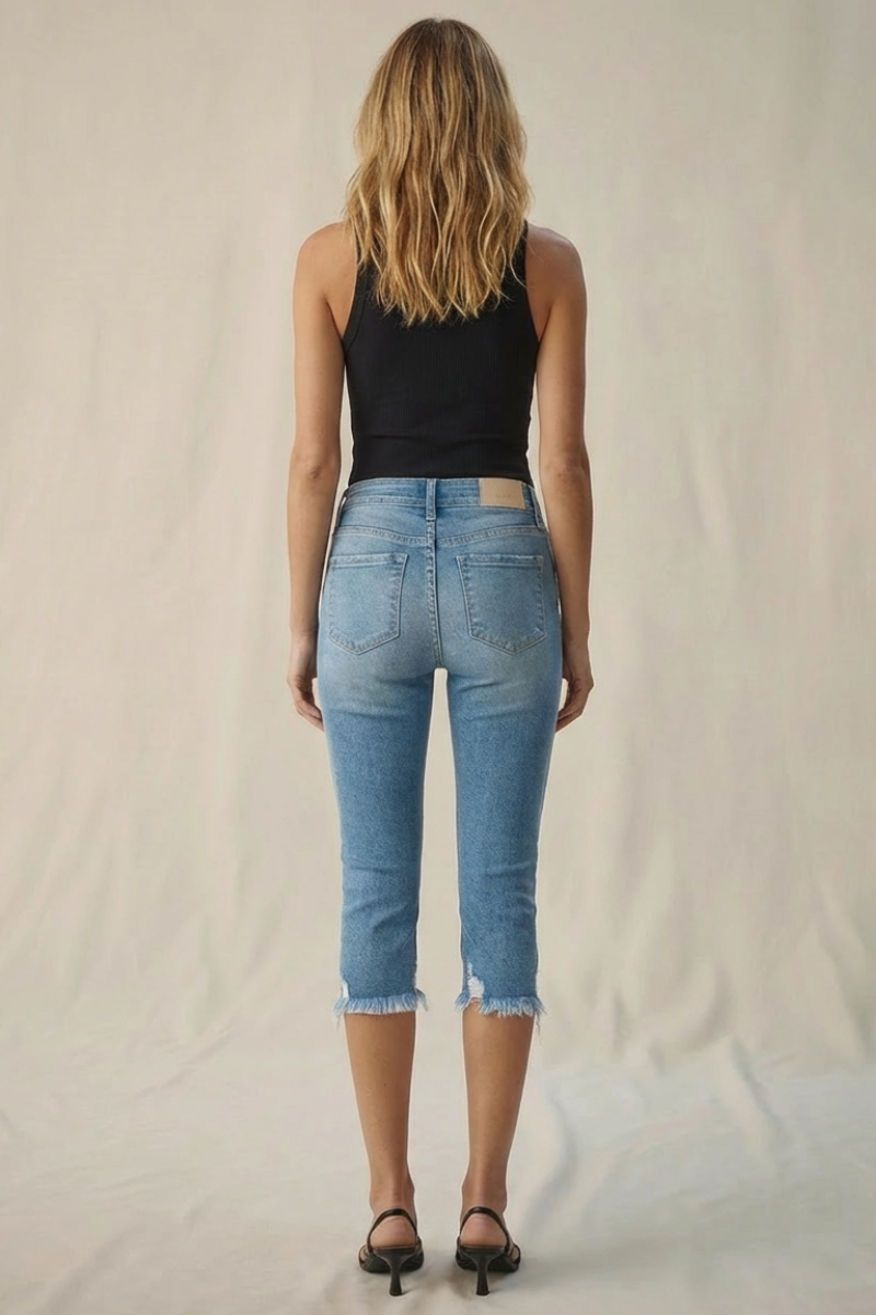 LisaAnn Mid Rise Button Fly Capri JEANS
