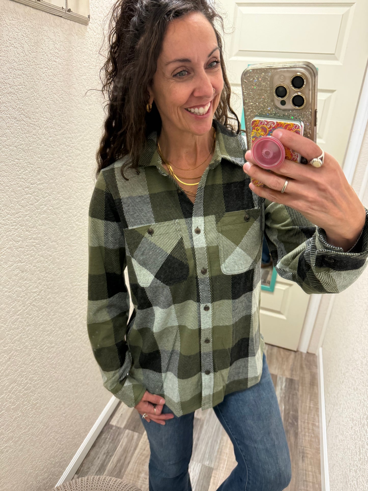 Into the Forest Olive & Black Plaid Button Up Flannel