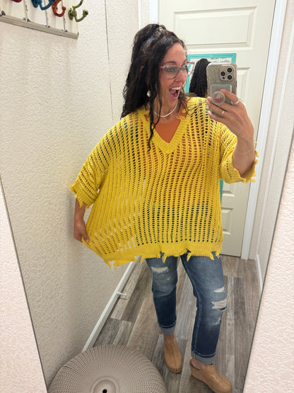 Must Have Mustard Loose Fit Distressed Knit Sweater