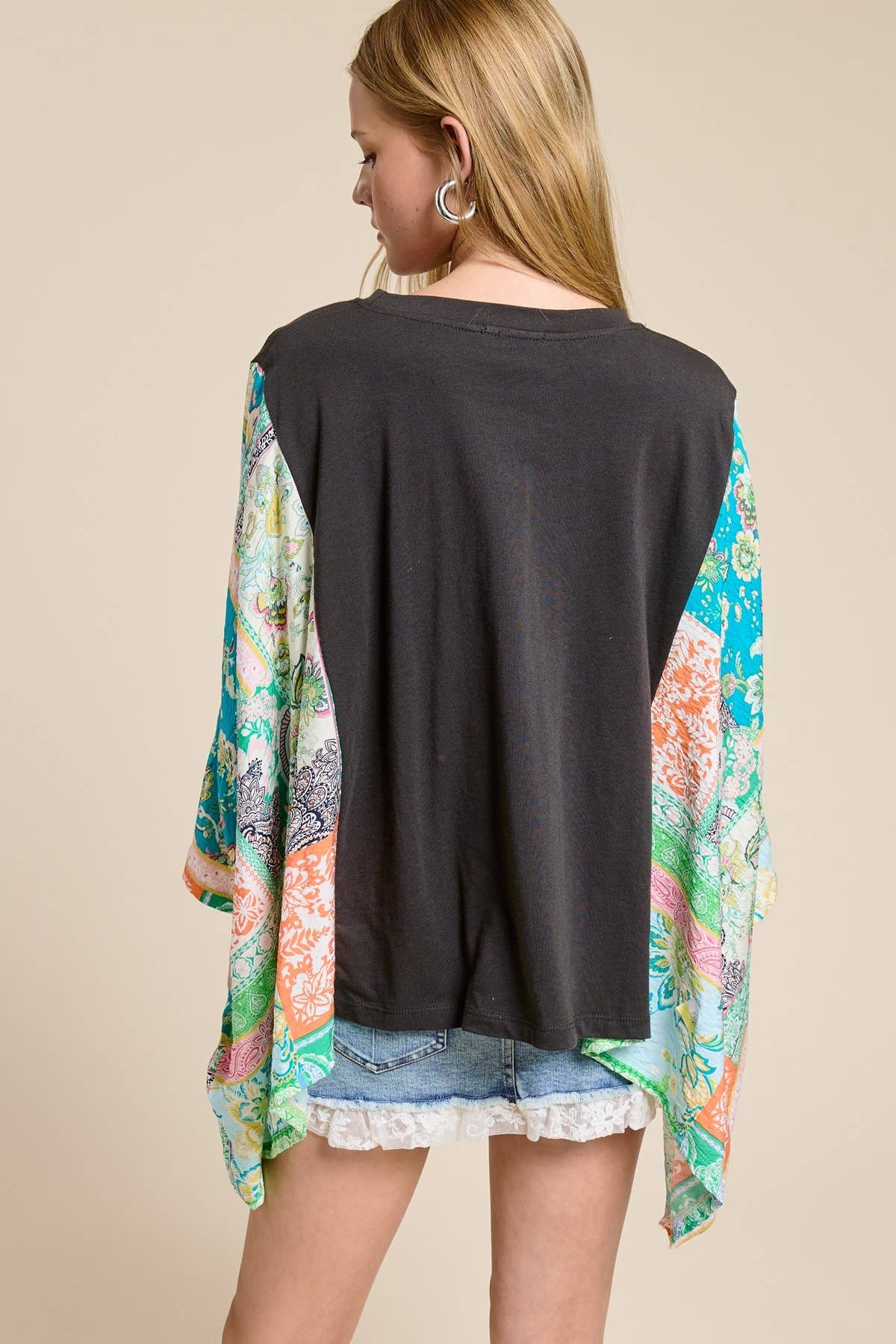 World Tour Graphic Boho Sheer Kaftan Top