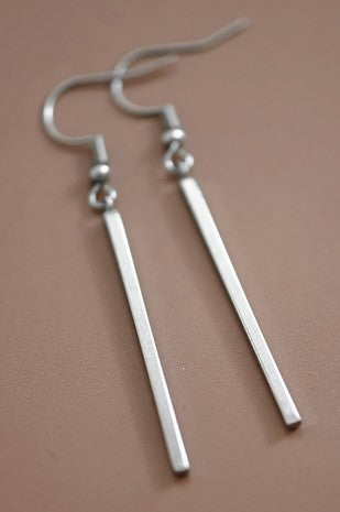 Silver long bar drop earrings