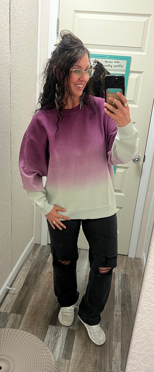 Italian Plum/Ice Grey  Ombré Cozy Corded Crew