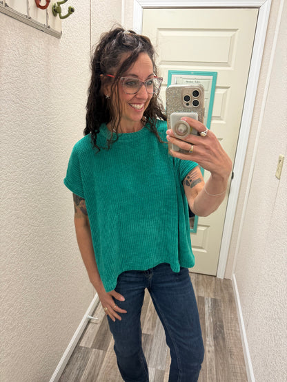 Sally Chenille Waffle Knit Cap Sleeve Top