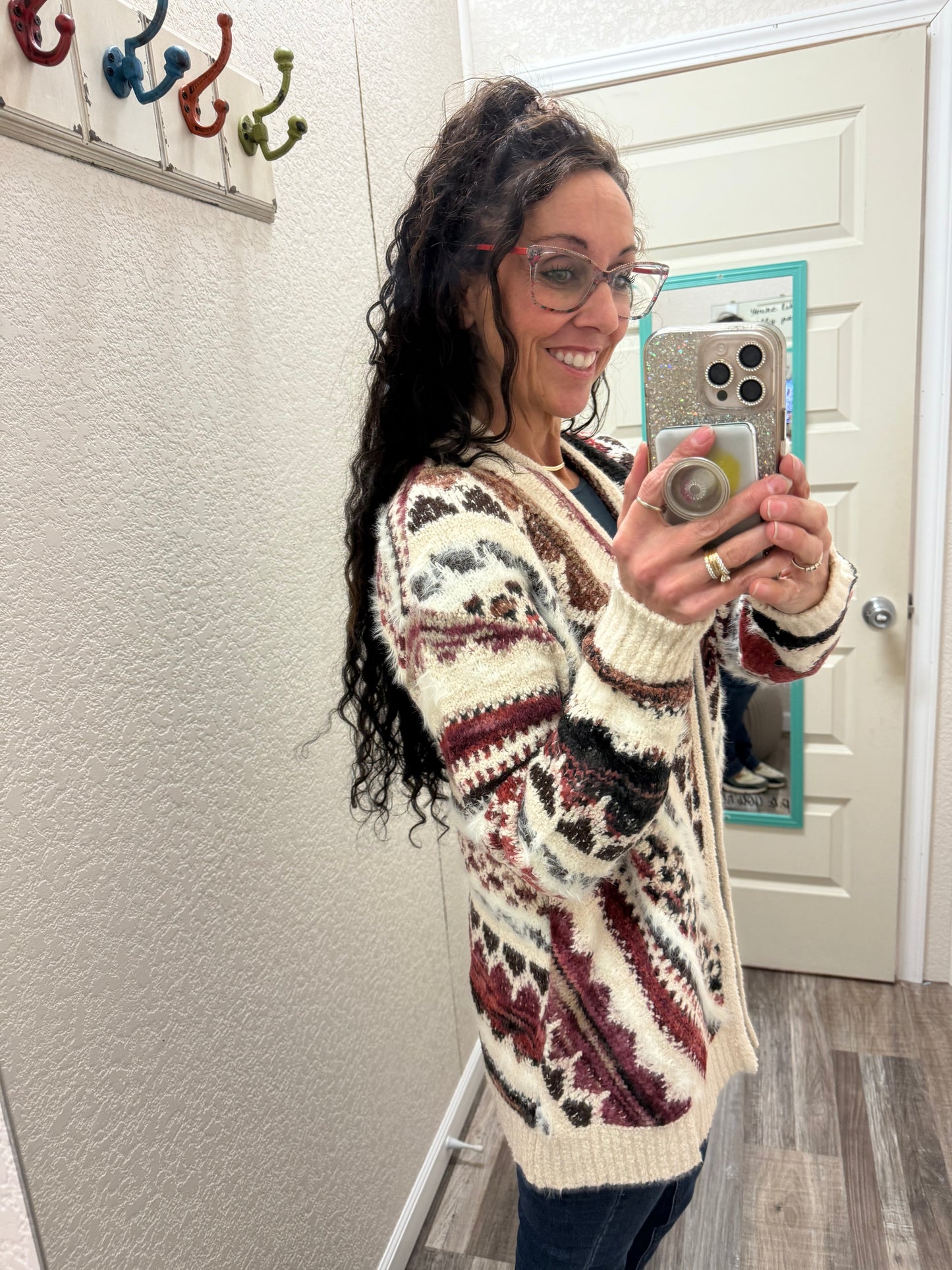 Maria MULTI COLORED FUZZY CARDIGAN WITH POCKETS