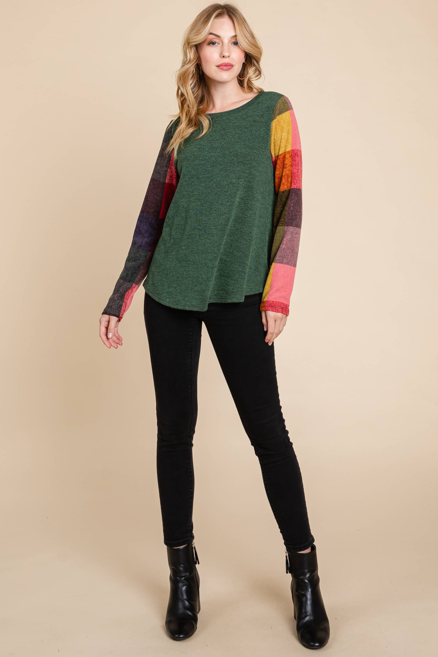 Aspen Color Block Plaid Longsleeve Top