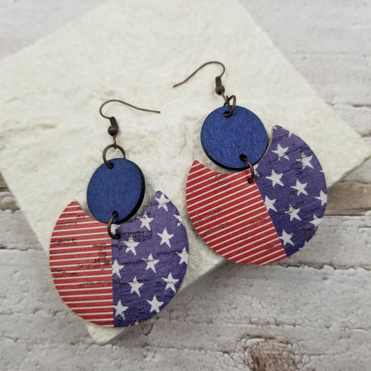 4th of July Flag Wood Earrings