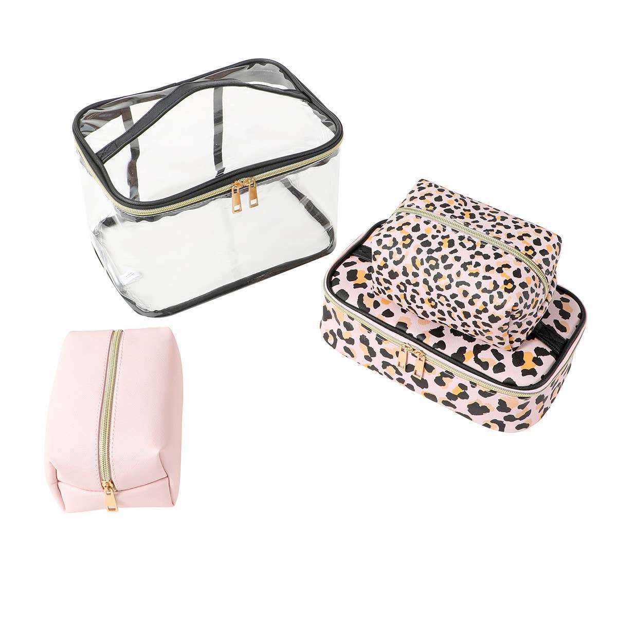 4pc Cheetah Pink Cosmetic Set