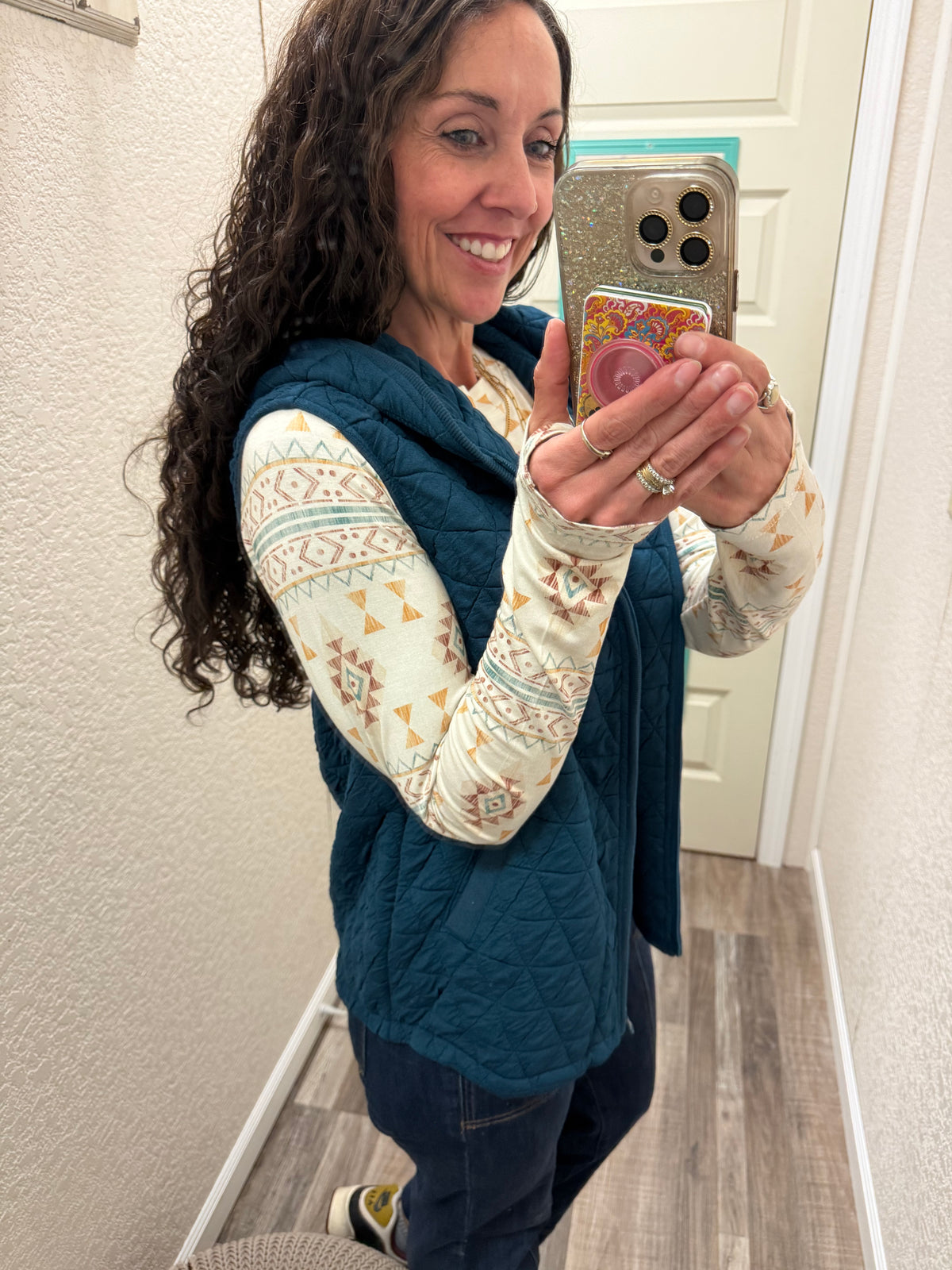 Teal Heather Geometric Hooded Vest