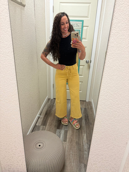 Sunshine High Rise Drawstring Color Crop Wide Leg Jeans