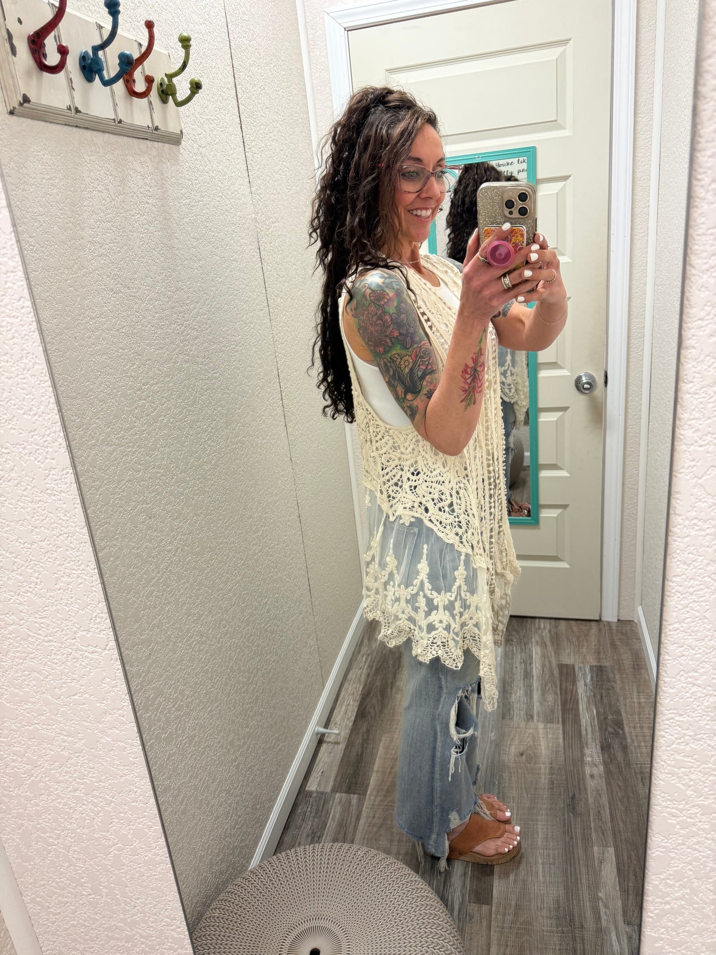 Veronica Open-Front Crochet Lace Vest