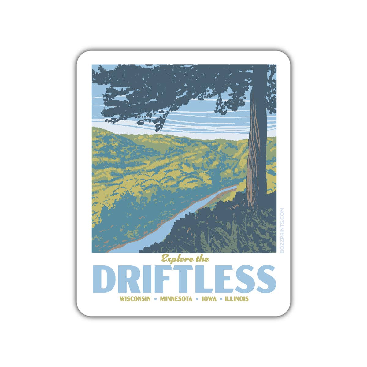 Explore the Driftless Sticker: Sticker