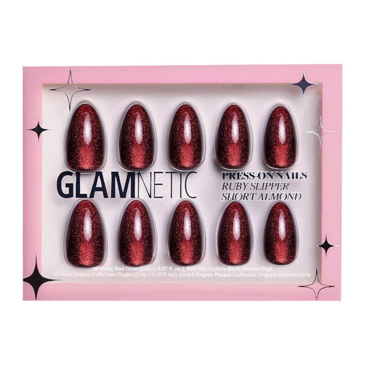 Ruby Slipper Press-On Nails | Short Almond Sparkle Red