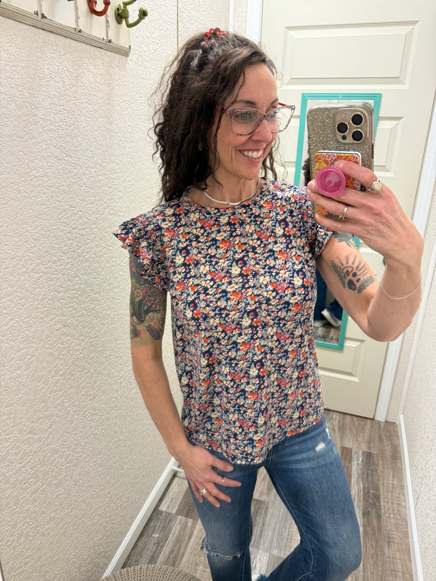 Jersey Smocked Ruffle Top