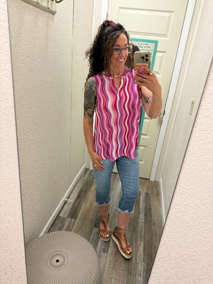 Pink Wavy Stripes Lizzy Tank