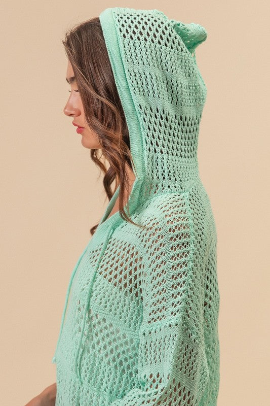 Penny - V Neck Crochet Hooded Coverup