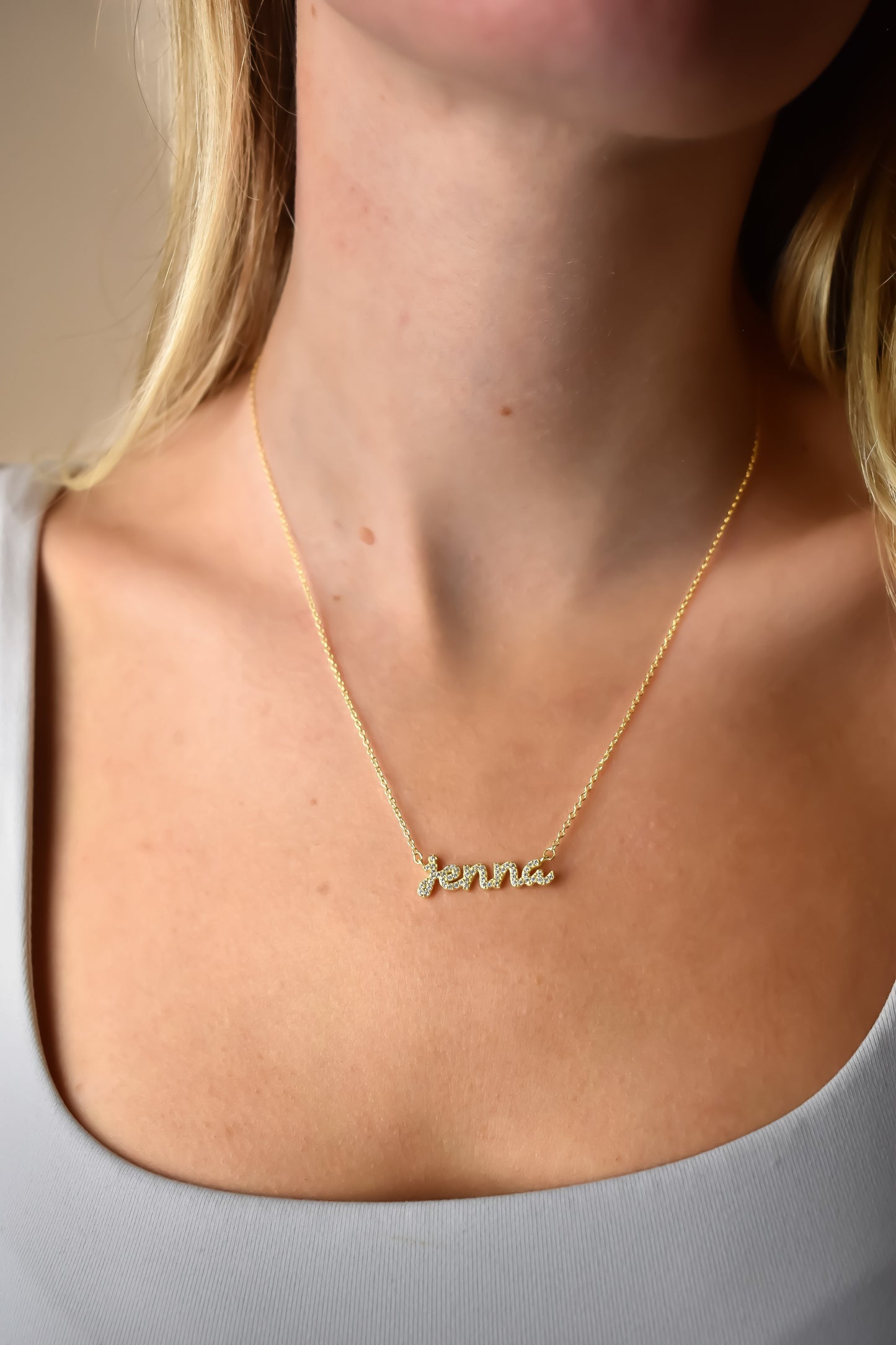 Custom Petite Crystal Script Multiple Name Necklace - Water Resistant