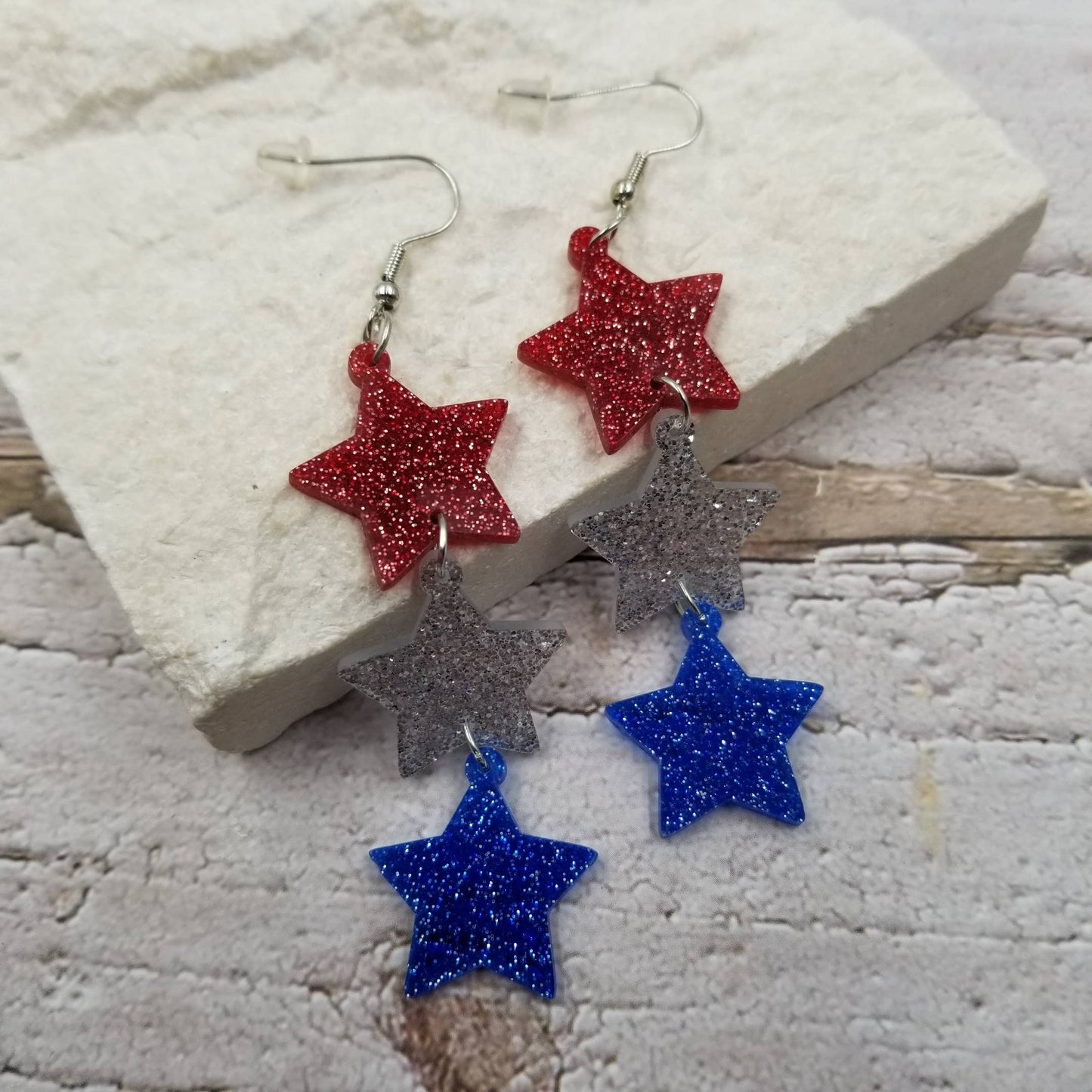 4th of July Confetti Star Patriotic Earrings